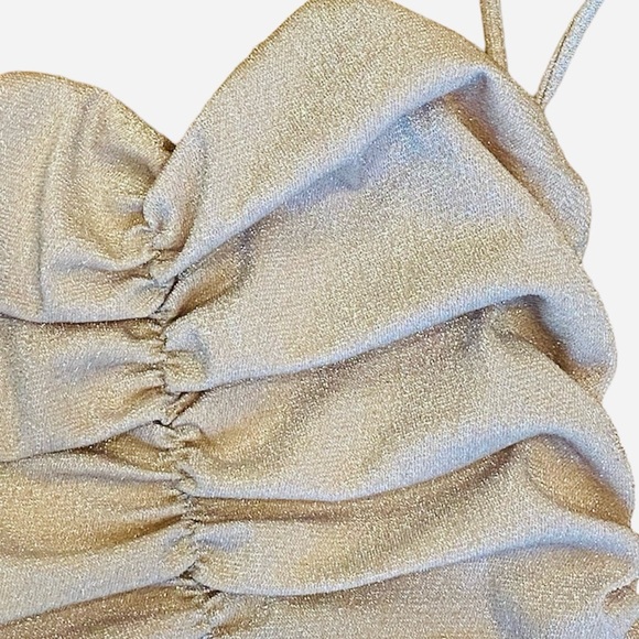 Princess Polly Gold Champagne Glitter Sparkle Ruched Crop Top Cami S 4 - Picture 3 of 7
